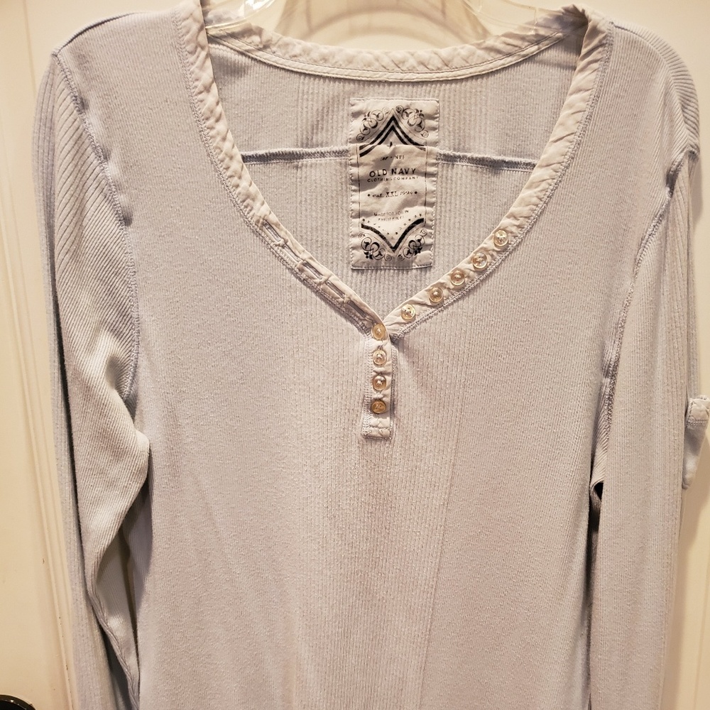 Very soft, V neck, long sleeve top, pastel blue